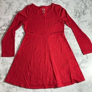 Wonder Nation Red Girls Sparkly Long Sleeve Dress Size 7/8